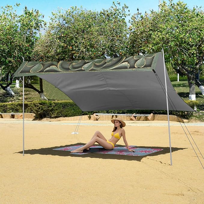 xigua St. Patrick's Day Beach Tent Sun Shelter with Carrying Bag - Silver Coated Oxford Fabric Beach Canopy for Beach Camping Fishing - Includes Windproof Ropes Sandbags &amp Stakes