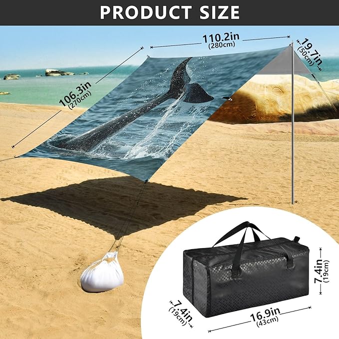 ALAZA The Tail of A Dolphin Sea Beach Tent Sun Shelter Portable Canopy Sunshade for Outdoor Camping Picnics Backyard Fun 10x9 ft