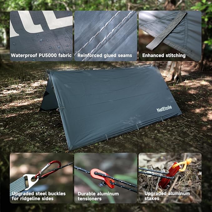 Waterproof Camping Tarp - PU5000mm Coating Rain Fly for Hammock Cover Tarp Tent Versatile with 19 tie-Outs - Portable Essential for Backpacking and Camping Gear - 10x10ft