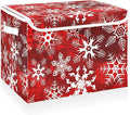 CaTaKu Large Fabric Storage Bins With LidsRed Snowflakes Christmas Storage Boxes With Handles for Organizing Clothes Collapsible Storage Cube Bins Baskets for Shelves