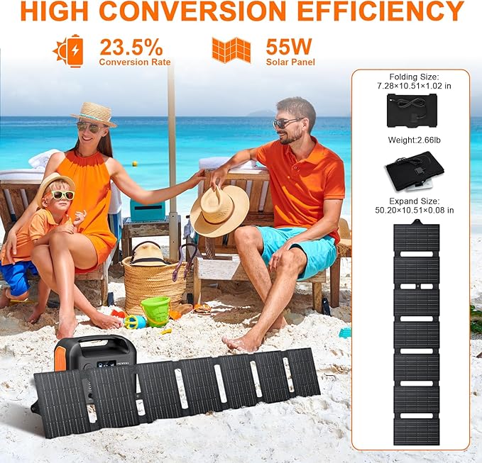PGYOB Portable Power Station with 55W Solar Panel 299Wh LiFePO4 Backup Battery 300W Pure Sine Wave AC (600W Peak) Car Outlets PD 60W QC3.0 Solar Generator Power Bank for Camping Emergency CPAP