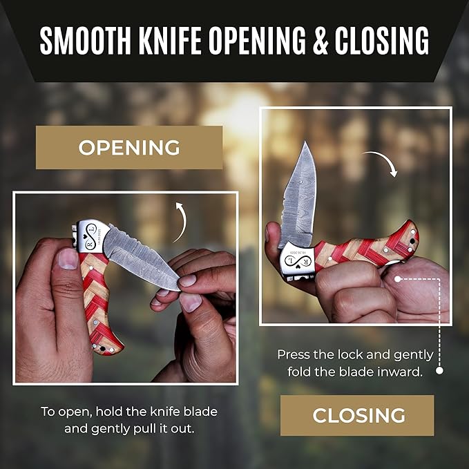Custom Pocket Knife gifts for Men Personalized Damascus Folding Knife Engraved Gifts for Him Dad Boyfriend Husband Anniversary Groomsmen Gifts. Custom Knife for Camping Hunting Everyday Carry (