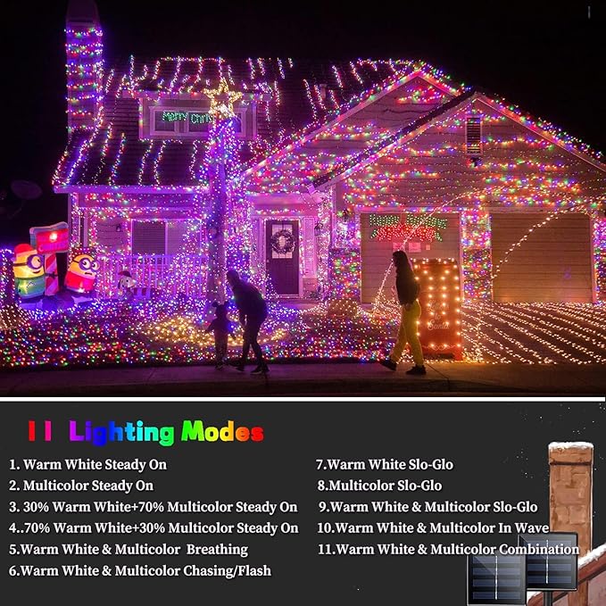2 Pack 480 LED Solar Chrismas Lights Outdoor 170 FT Solar String Lights for Outside with 8 Modes &amp Memory Function Waterproof Twinkle Light for Xmas Tree Party Decorations (Warm White &amp Mult