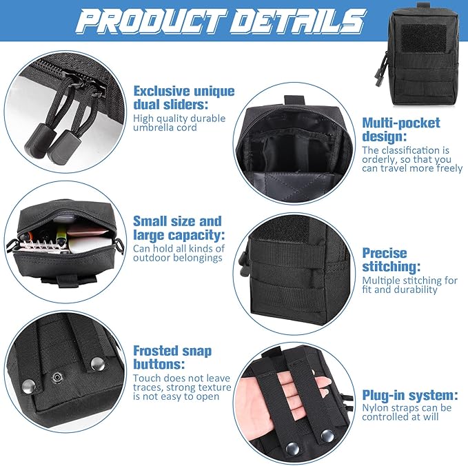 Cunno 8 Pcs Molle Pouches Tactical Molle Pouch Vest Pouch Cell Phone Belt Pouch Waterproof Waist Bag Pack Utility EDC Pouch Bag Compact Accessories Gadget Pocket Organizer