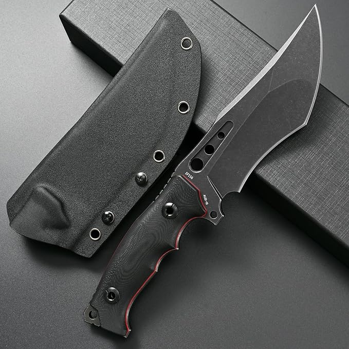 Eafengrow EF156 Fixed Blade Knife AUS-10 Steel Blade Full Tang G10 Handle EDC Straight Knife for Farm Working Camping Hunting(Black)