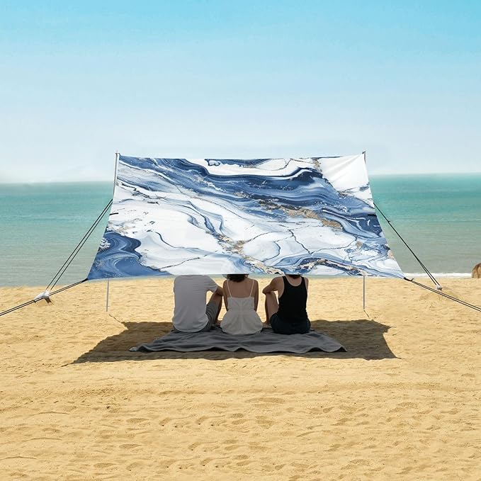 ALAZA Marble Blue White Beach Tent Sun Shelter Portable Canopy Sunshade for Outdoor Camping Picnics Backyard Fun 10x9 ft