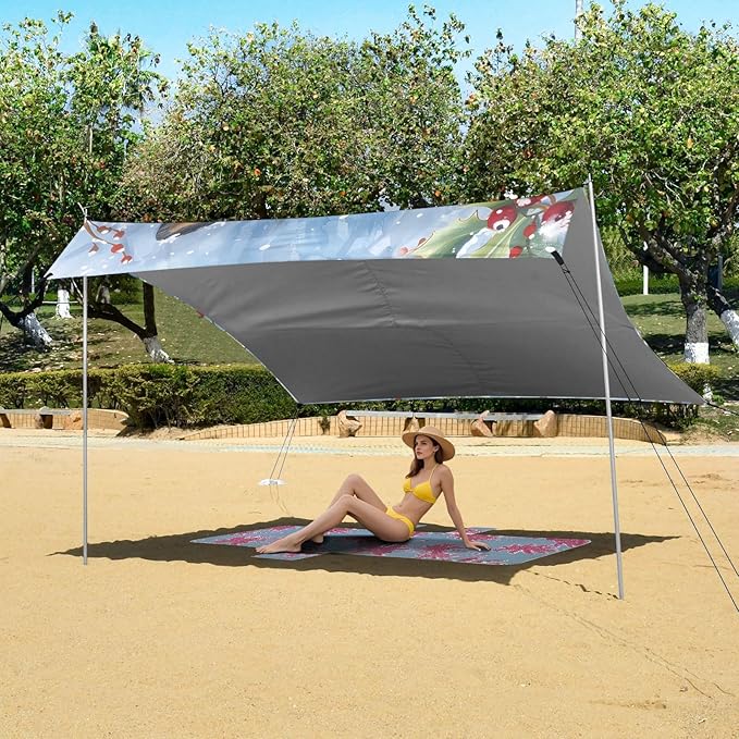 ALAZA Fox Snow Cherry Beach Tent Sun Shelter Portable Canopy Sunshade for Outdoor Camping Picnics Backyard Fun 10x9 ft