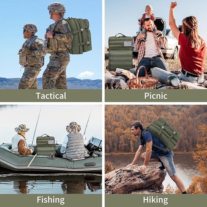 50L Tactical Backpack Training Gym Fitness Bag Outdoor Hiking Camping Army Molle Backpacks for Men Travel (Light Green)