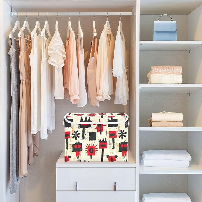 Storage Cube with Lid Abstract Pattern Print 16.5×12.6×11.8 IN Collapsible Large Capacity Foldable Storage Basket Bin Organizer