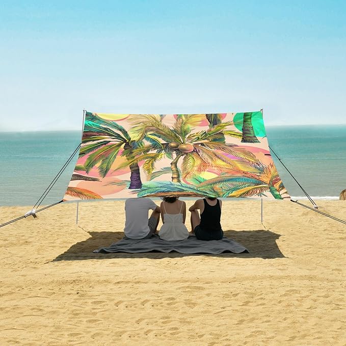Beach Canopy with Windproof Ropes &amp Sandbags Beach Tent Sun Shade Sun Shelter for Camping Trips Fishing Backyard Fun or Picnics Palm Tree