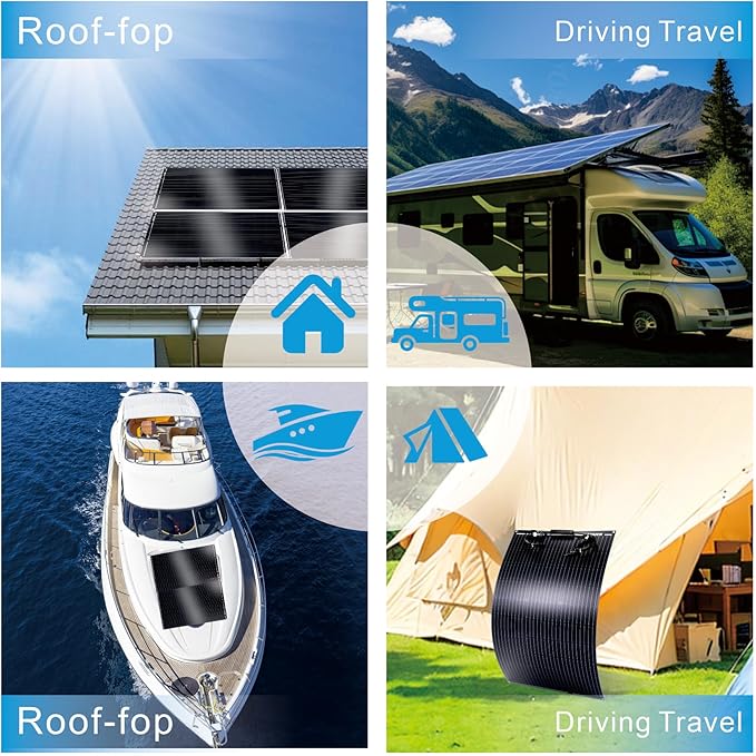 400W Semi-Flexible Solar Panel 12V Monocrystalline Ultra-Flexible Bendable Mono Off-Grid Charger for Marine RV Cabin Van Car Boat Curve Surfaces (4 * 100W)