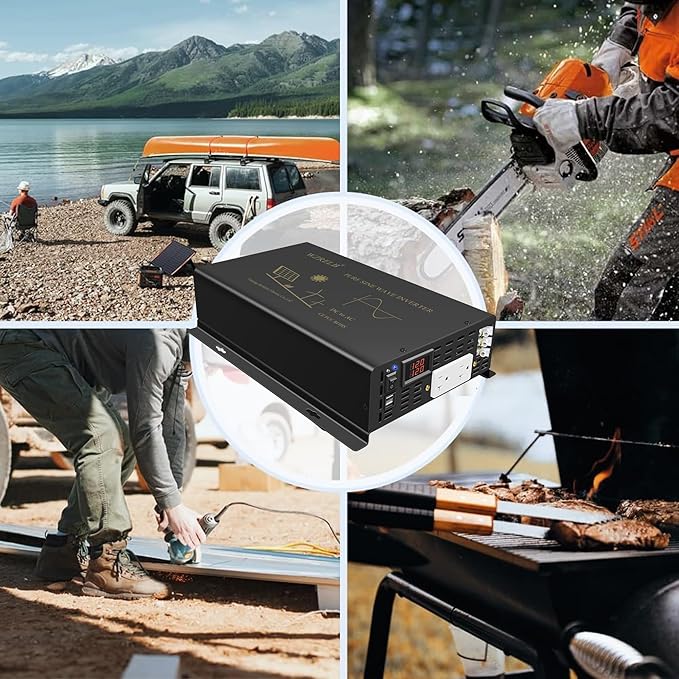 3000Watt Pure Sine Wave Power Inverter 24VDC to 120VAC 6000W Peak Built-in Soft Starter Dual AC Outlets 2× 2.4A USB Port &ampHardwire Terminal Off-Grid Solar Converter RV Trucks (U5-300024)