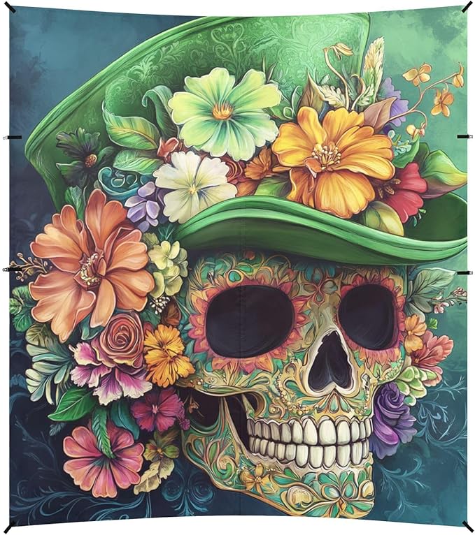 ALAZA St Patrick's Day Green Hat Floral Skull Beach Tent Sun Shelter Portable Canopy Sunshade for Outdoor Camping Picnics Backyard Fun 10x9 ft