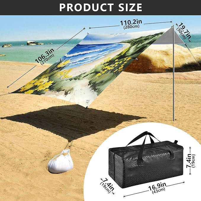 Beach Beach Canopy Sun Shelter with Sandbags &amp Sand Shovel &amp Windproof Ropes - Portable 110x126 Beach Shade Beach Tent for Camping Picnics
