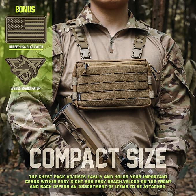 WYNEX Tactical Chest Rig Pack for Men Running Chest Bag with Front Loop Airsoft Recon Chest Rigs for Hunting Outdoor EDC Tactical Large Admin Pouch of Double Layer Design