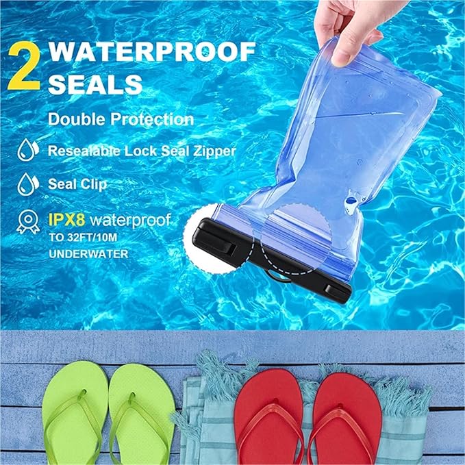 Dry Bags IPX8 Waterproof Phone Pouch with Adjustable Lanyard Large Capacity Transparent for Swimming Hiking &amp Boating(White-2PCS)