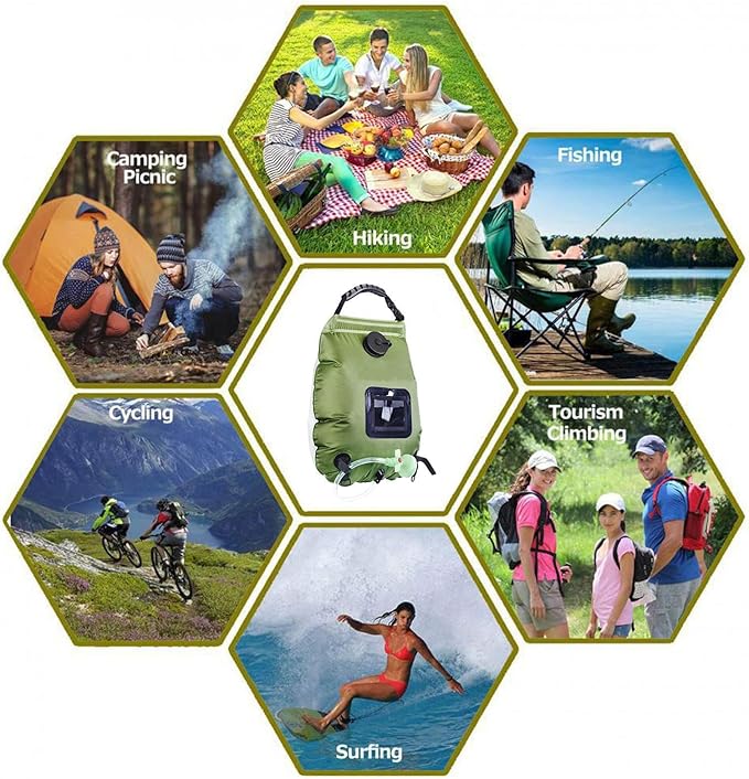 5 Gallon Camping Shower Solar Bath Pouch Showers Head Portable Outdoor Showers with Hose Feature Shower for Indoor Home Workplace Apartments Cabin Field Balcony Deck for Outdoor Use