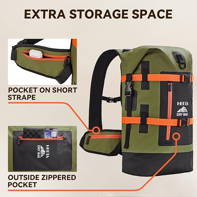 HEETA Dry Bags Waterproof Backpack 40L for Men &amp Women Roll Top Heavy Duty Cushioned Hiking Backpack for Kayaking Boating Paddle Boarding Fishing Travel Camping Beach Vacation Cruise Ship Essenti