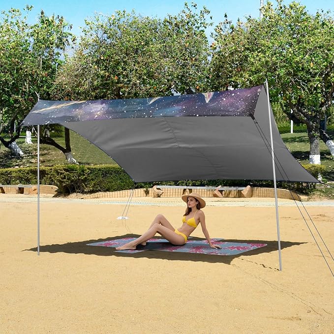 ALAZA Unicorn Galaxy Print Beach Tent Sun Shelter Portable Canopy Sunshade for Outdoor Camping Picnics Backyard Fun 10x9 ft