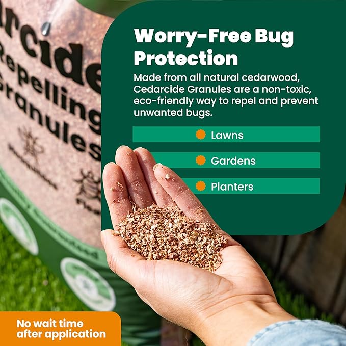Cedarcide Lawn Home &amp Garden Cedar Granules | Repels Fleas Ticks Ants &amp Mosquitoes | Smells Great Easy to Use | Family &amp Pet Safe | 6 Bags (48 Lbs)