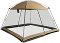Screen House 10x10 Ft Square Camping Canopy Tent Sun Shade Gazebo Shelter Perfect for Outdoor Activities Khaki