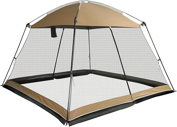Screen House 10x10 Ft Square Camping Canopy Tent Sun Shade Gazebo Shelter Perfect for Outdoor Activities Khaki