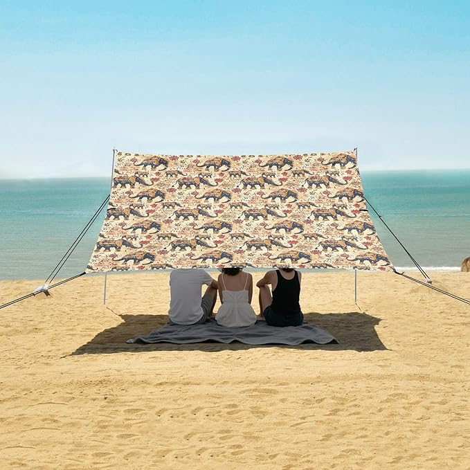 ALAZA Bohemain Elephant Vintage Beach Tent Sun Shelter UPF50+ Protection Beach Shade Canopy w/ 4 Sandbags for Outdoor Camping Fishing Backyard Fun Picnic 10x9 ft