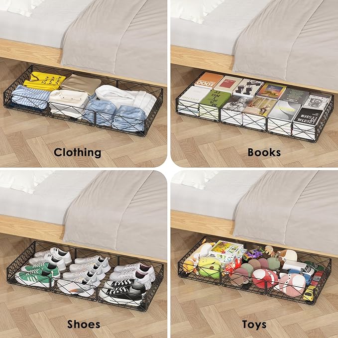 NADAMOO Large Under Bed Storage with Wheels Low Profile Rolling Under Bed Storage ContainersFoldable Metal Under the Bed Organizer Bins for Bedroom1 Pack