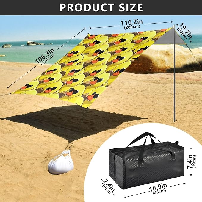 ALAZA Duck Sunglasses Art Beach Tent Sun Shelter Portable Canopy Sunshade for Outdoor Camping Picnics Backyard Fun 10x9 ft
