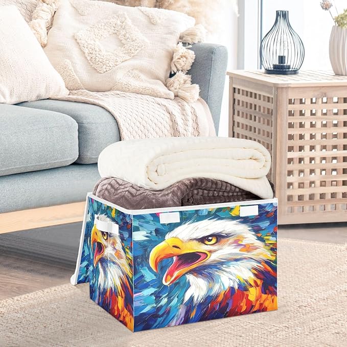 MNSRUU Containers Baskets with Lids Eagle Retro Fabric Foldable Storage Bins Organizer with Lid Collapsible Storage Boxes for Home Bedroom Closet Office
