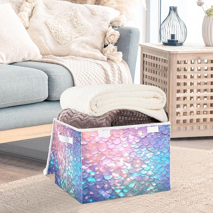 Fish Scale Gradient Glitter Decoration Sequins Blue Storage Containers with Lids Foldable Closet Organizer Lids for