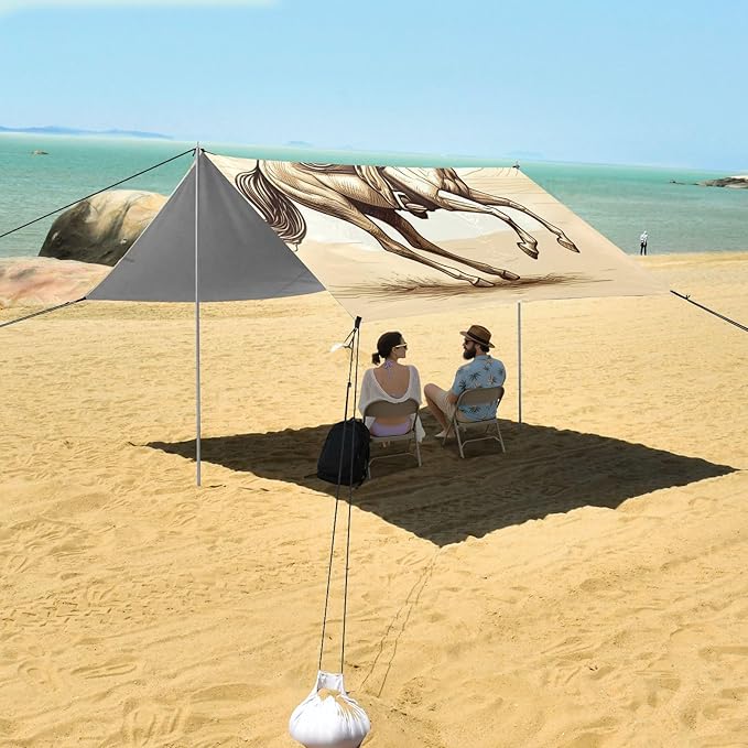 Beach Canopy with Windproof Ropes &amp Sandbags Beach Tent Sun Shade Sun Shelter for Camping Trips Fishing Backyard Fun or Picnics Cowboy