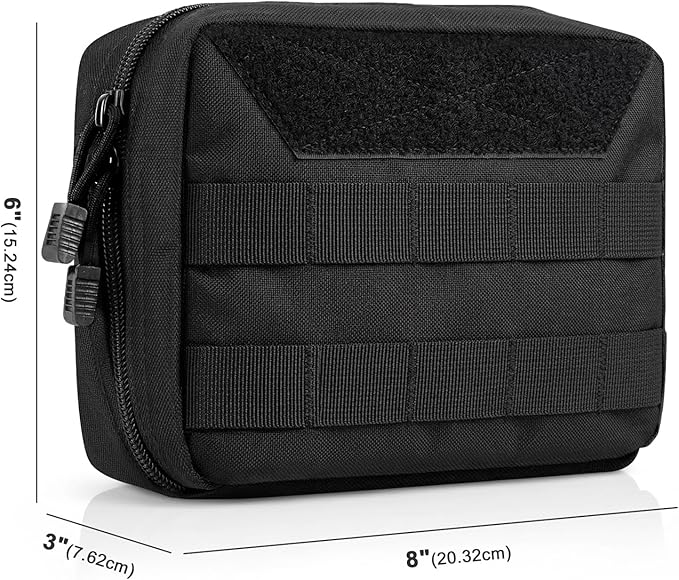 FOCUHUNTER Tactical Molle Pouch Zippered Horizontal Modular Pouches 1000D Oxford Fabric Tactical Waist Pack Utility EDC Tool Organizer with Map Sleeve Vertical Strap &amp Metal Snap 8 L x 3 W x