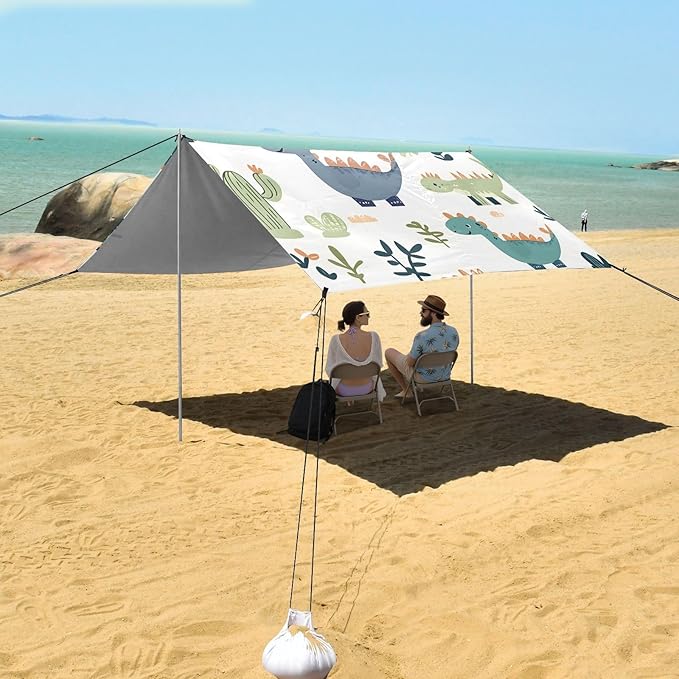 ALAZA Cactus Grass Dinosaur Pattern Beach Tent Sun Shelter Portable Canopy Sunshade for Outdoor Camping Picnics Backyard Fun 10x9 ft