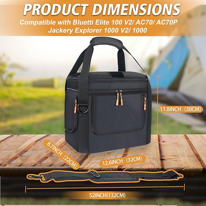 Portable Carrying Bag Compatible with BLUETTI Elite 100 V2/AC70/AC70P&amp Jackery Explorer 1000 V2Power Station Storage Case for Accessories &amp Solar GeneratorAdjustable Shoulder Strap（Only Bag）
