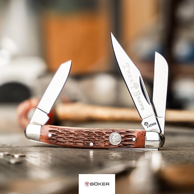 Boker Large Stockman 4 Inch Pocket Knife Jigged Brown Bone Traditional Series 2.0 Made in Germany