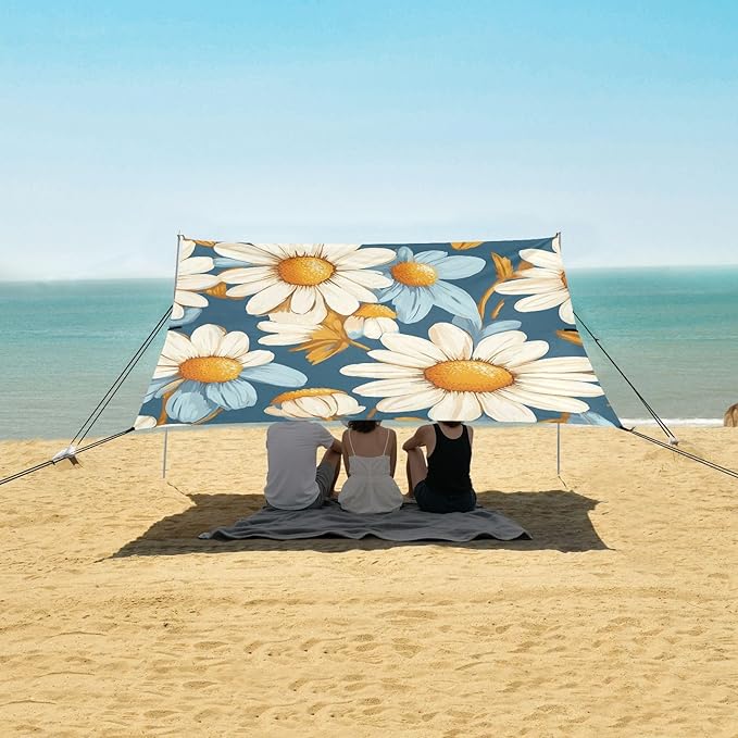 ALAZA Vintage Flower Daisy Beach Tent Sun Shelter Portable Canopy Sunshade for Outdoor Camping Picnics Backyard Fun 10x9 ft