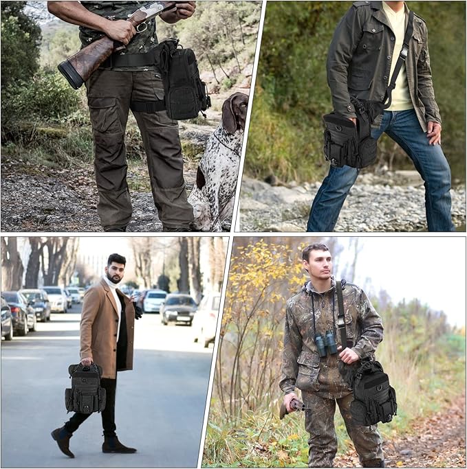 Military Tactical Drop Thigh Pouch Bag Cross Over Leg Concealed Carry Leg Convertible Shoulder Bag with Double Removable Pistol Holster