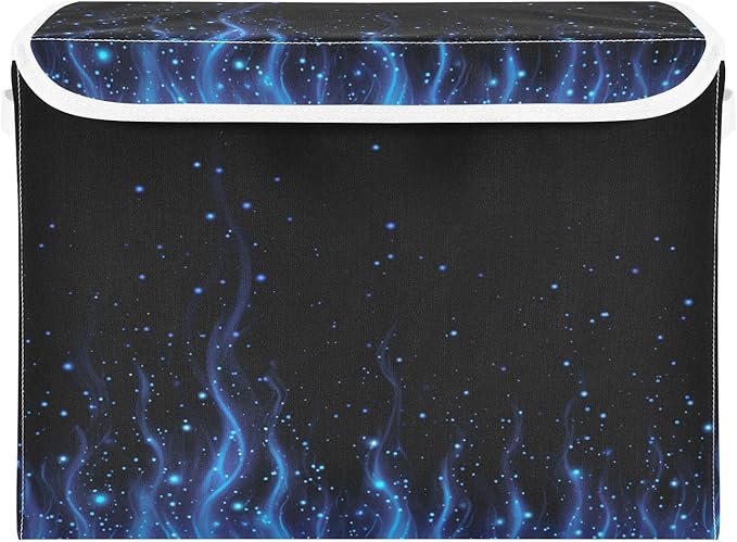Storage Bins With Lid Stackable Fabric Closet Organizer Clothing Storage Large Boxes For Closet Shelves Bedroom Bright Blue Fire Flame Dots
