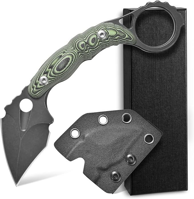 C1107 Fixed Blade Knife D2 Blade G10 Handle Claw Knife for Outdoor Camping Survival EDC Tool Fixed Knives with Kydex Sheath (Green)