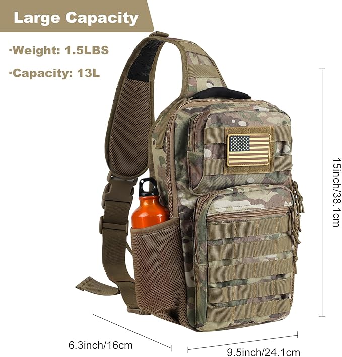 Rover Sling Pack Tactical Shoulder Sling Bag Backpack with Bottle Holder Crossbody Chest Bag CP Camo