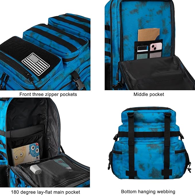 55L Military Tactical Backpack - Bug Out Bag with MOLLE System for Hiking(Blue tie dye)