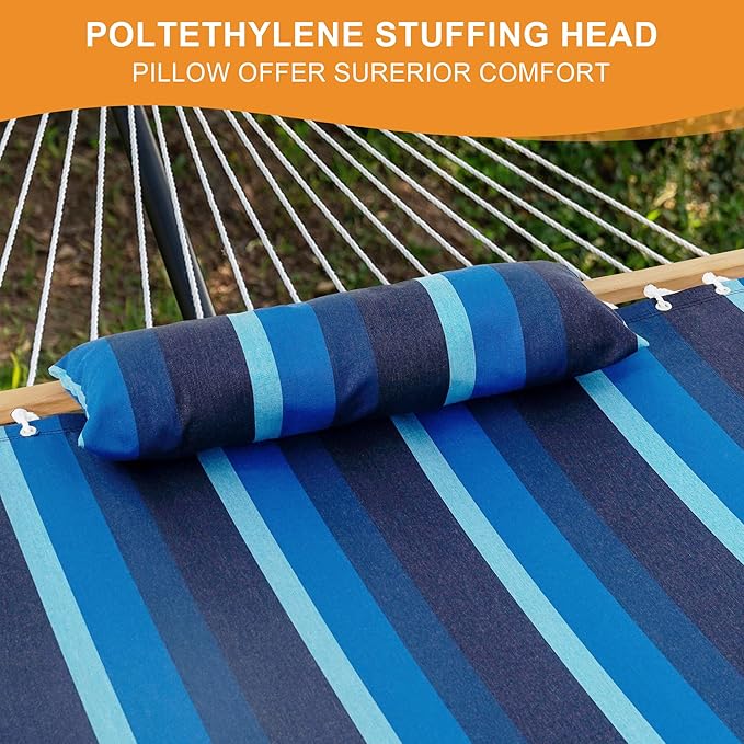 Lazy Daze Hammocks 12 FT Sunbrella Fabric Hammock not Fading with Spreader Bars and Free Pillow Fits for 2 Persons All Weather and Fade Resistant for Patio Yard 450 lbs Capacity Gateway Indigo