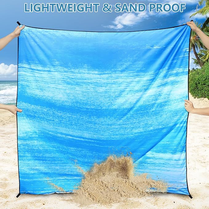 Beach Blanket Waterproof Sandproof Beach Mat 79 X 83/10'x9'for 2-8 Adults Quick Drying Outdoor Picnic Mat Beach Accessories for Travel Camping Hiking