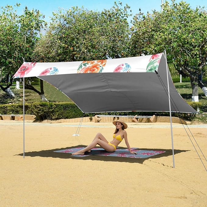 xigua Easter Egg Beach Tent Sun Shelter with Carrying Bag - Silver Coated Oxford Fabric Beach Canopy for Beach Camping Fishing - Includes Windproof Ropes Sandbags &amp Stakes