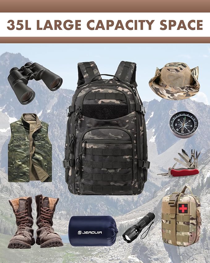 Military Tactical Backpack for Men 35L Tactical Laptop Backpack Tactical Bag Bug Out Bag Army 3 Days Assault Pack - Black&ampCamo