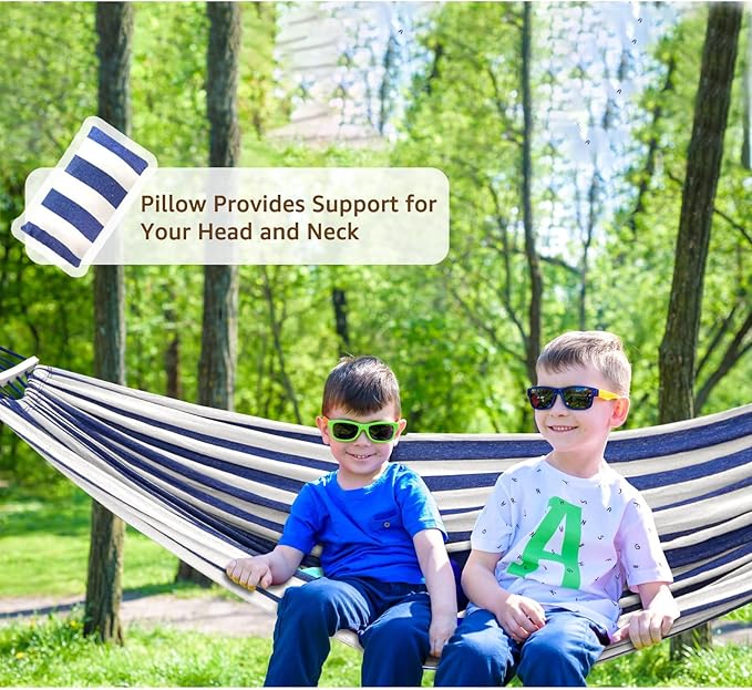 Chihee Cotton Hammock Holds Up to 660lbs Fabric Hammock 8.9x4.9ft Soft Portable Tree Hammocks Camping with Detachable Spreader Bar Pillow 2 Strong Webbings 2 Carabiners Indoor Outdoor Backyard Garden