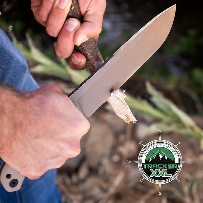 Off-Grid Knives - TRACKER-XXL Fixed Blade Knife Cryo D2 Blade Steel G10 Scales Kydex Sheath OG Lo-Pro Belt Attachment Chopping Camping Bushcraft Hunting Survival (Coyote)