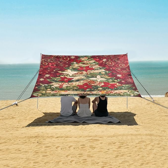 ALAZA Colorful Christmas Tree Beach Tent Sun Shelter Portable Canopy Sunshade for Outdoor Camping Picnics Backyard Fun 10x9 ft