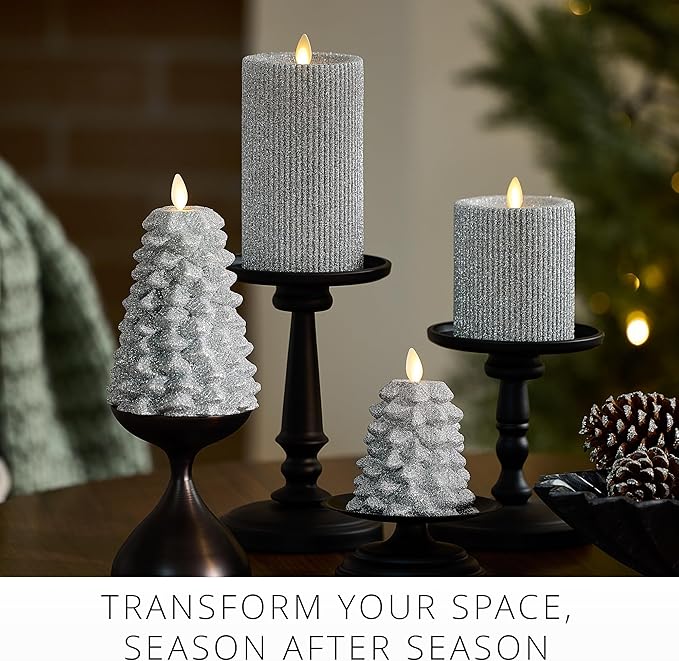 Luminara Brilliant Silver Glitter Flameless LED Candle North Tree Moving Flame Pillar (3.8 x 6)